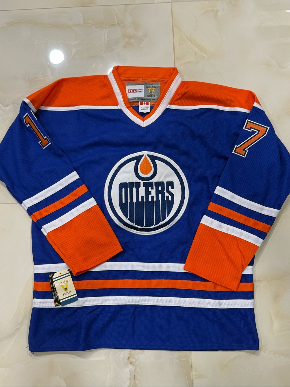 CCM Blue and Orange Edmonton Oilers Hockey Jersey